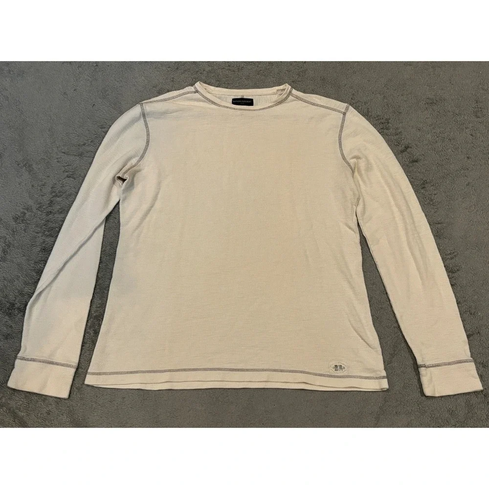 Banana Republic Mens Large Thermal Waffle Knit Shirt Off White Long Sleeve Crew